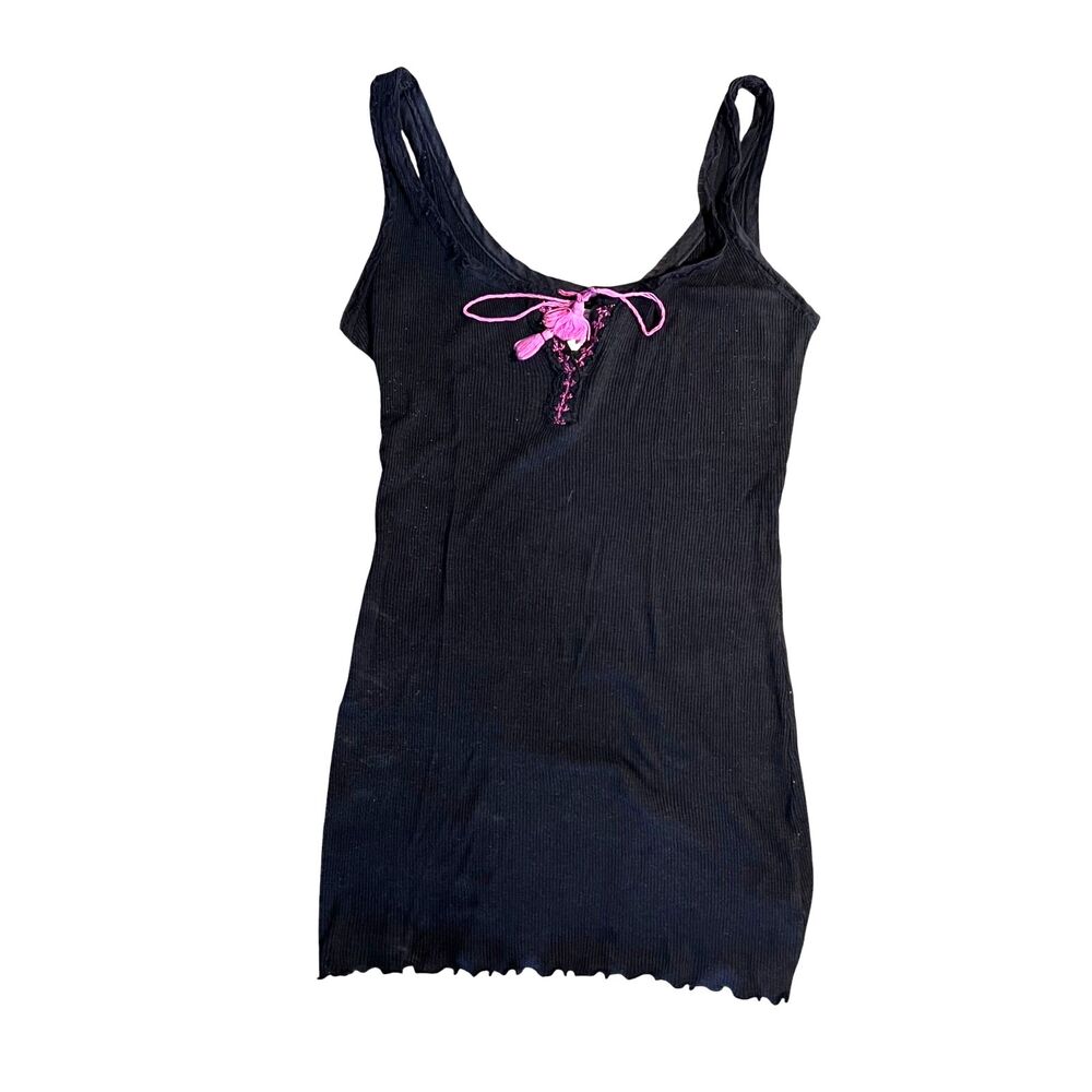 Free People soft Black Cami with Pink Tie-Up Lacing - S/P